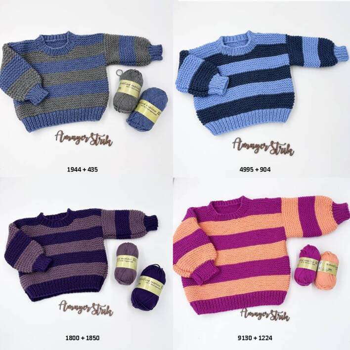 Opskrift til Felix og Fillippa's bredstribet sweater