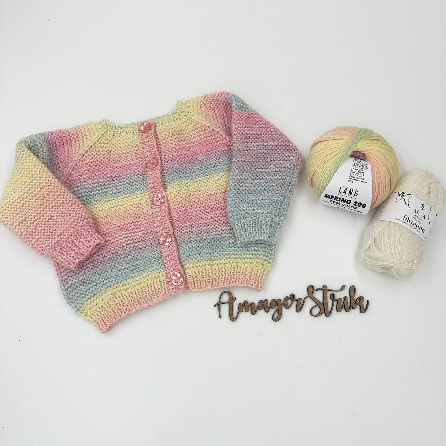Regnbue cardigan str. 6 mdr i Merino bebe og Alva