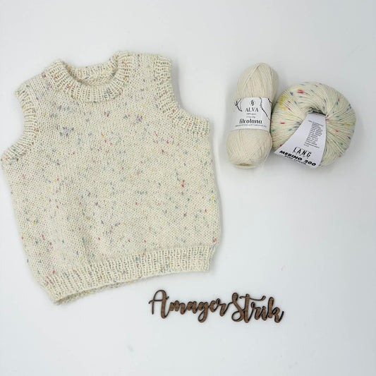 Konfetti vest str. 12/18 mdr i Merino bebe og Alva