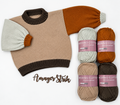 Strikkekits til farvelade sweater i Merino Cotton