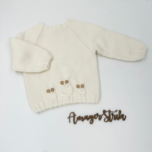 Ugle luk-øje sweater str.6/9 mdr i Extrafine Merino 120