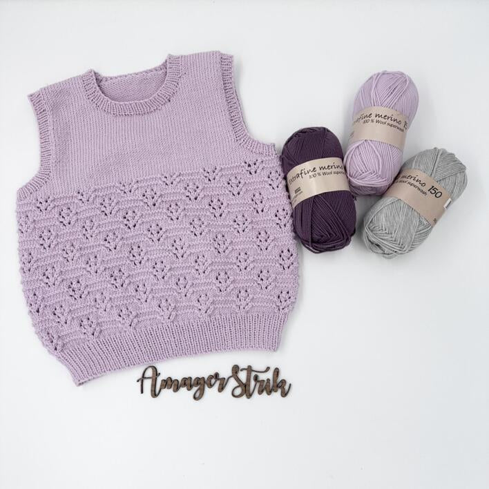 Nora’s vest str.4 år i Extrafine merino 150