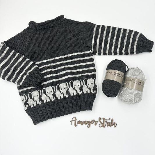 Strikkekits til Elefantblusen junior i Extrafine merino 90