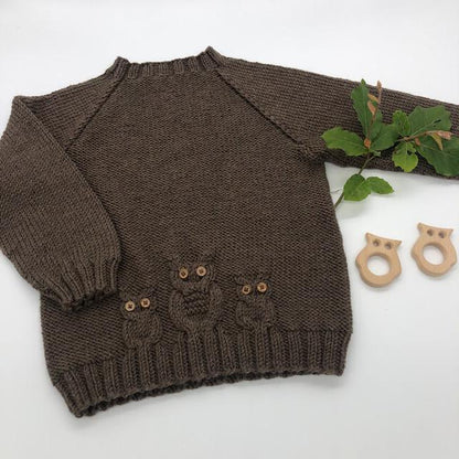 Strikkekits til Ugle luk-øje sweater junior i Extrafine merino 90