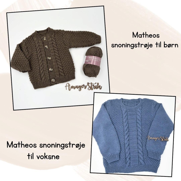 Opskrifter til Matheo's snoningstrøje til børn og voksne