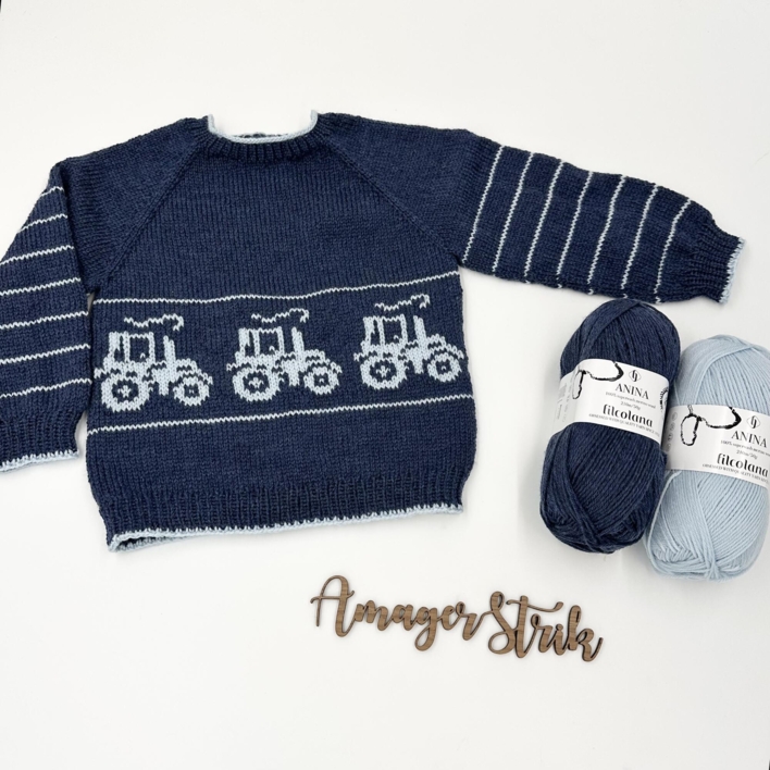 Strikkekits til Nikolaj's traktor sweater i Anina