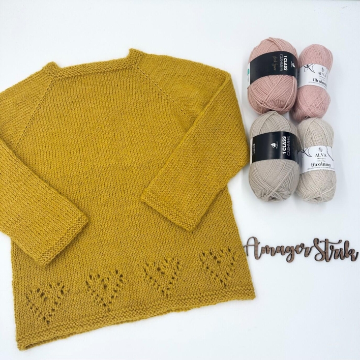Strikkekits til Hjerte sweater junior i 1. Class Cashmere og Alva
