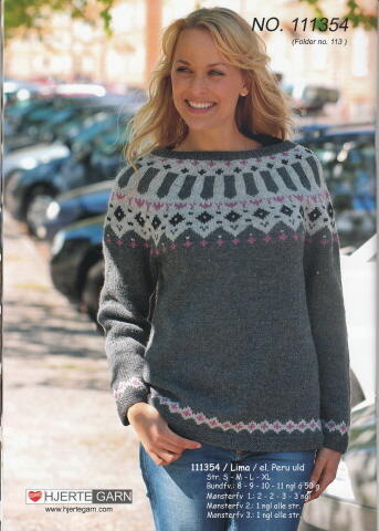 Opskrift til sweater med mønsterbærestykke i Lima